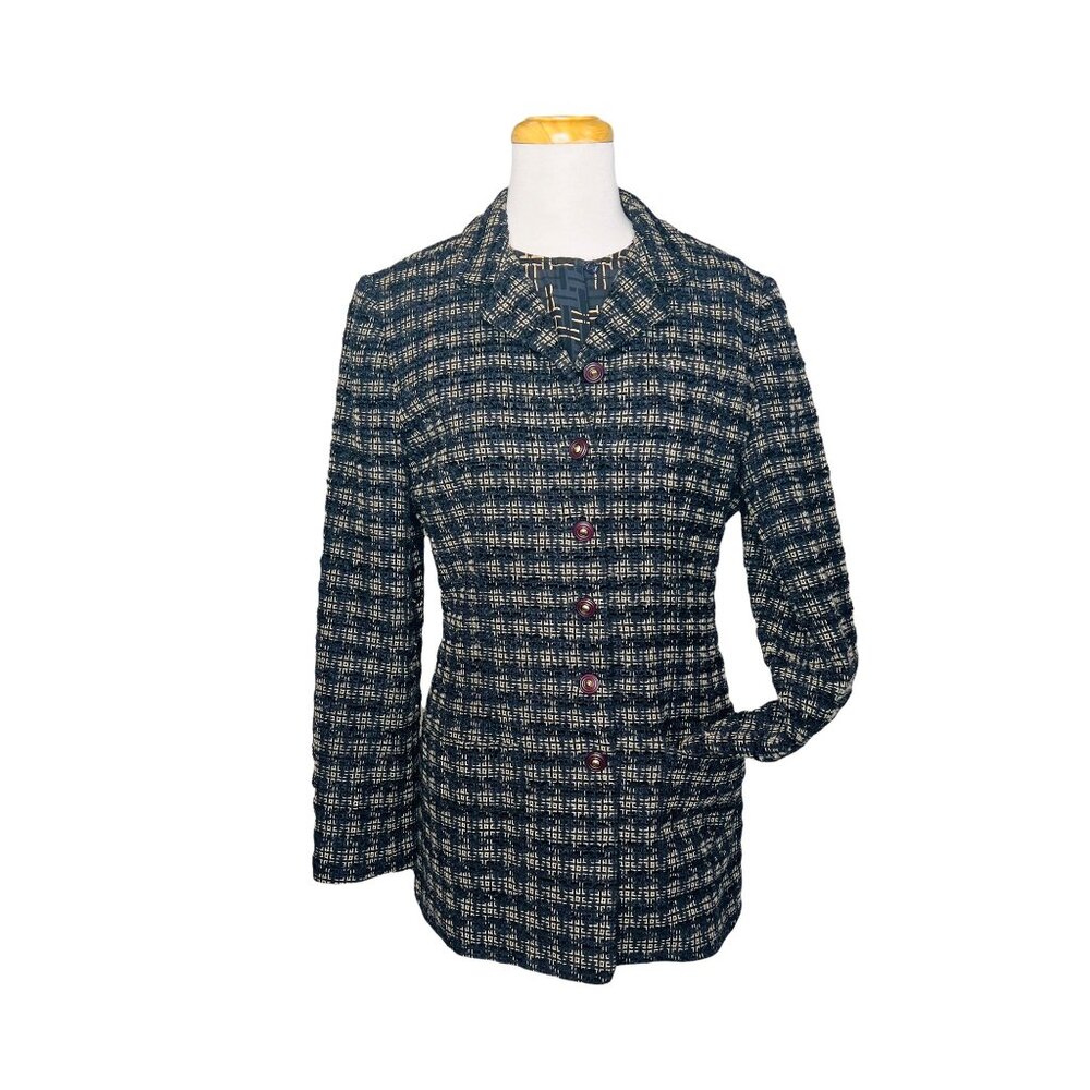 Vintage Carlisle Tweed Boucle Blazer Silk Blouse & Scarf 3 Pc Set Hong Kong Sz 6 - Picture 4 of 14